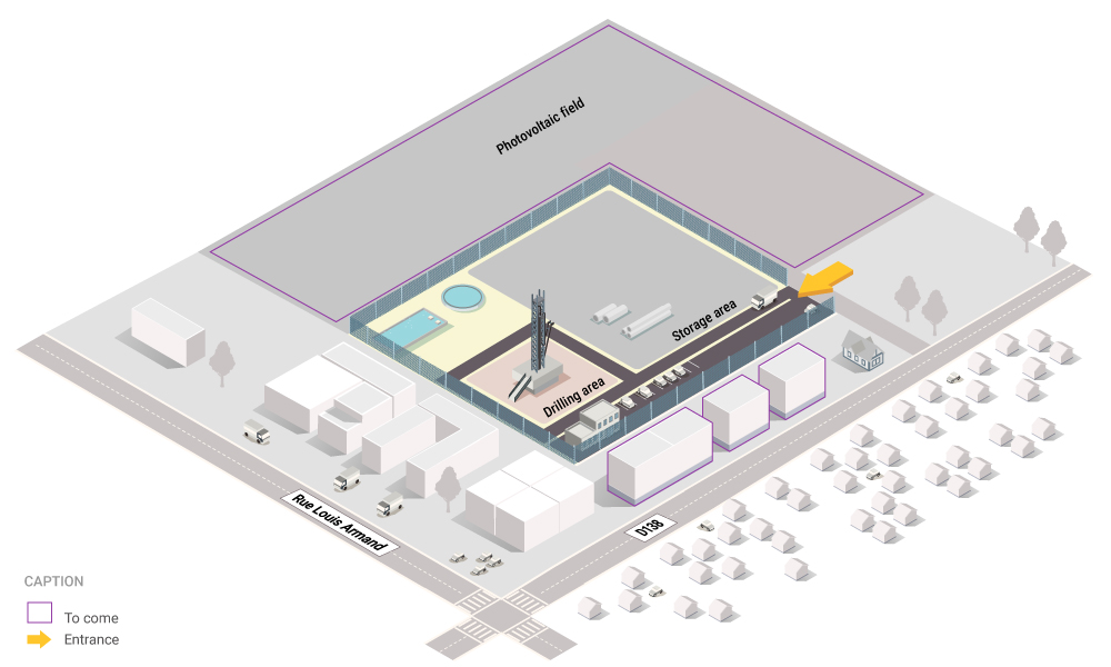 Schematic diagram of the Les Poteries Exploration drilling site in Soufflenheim